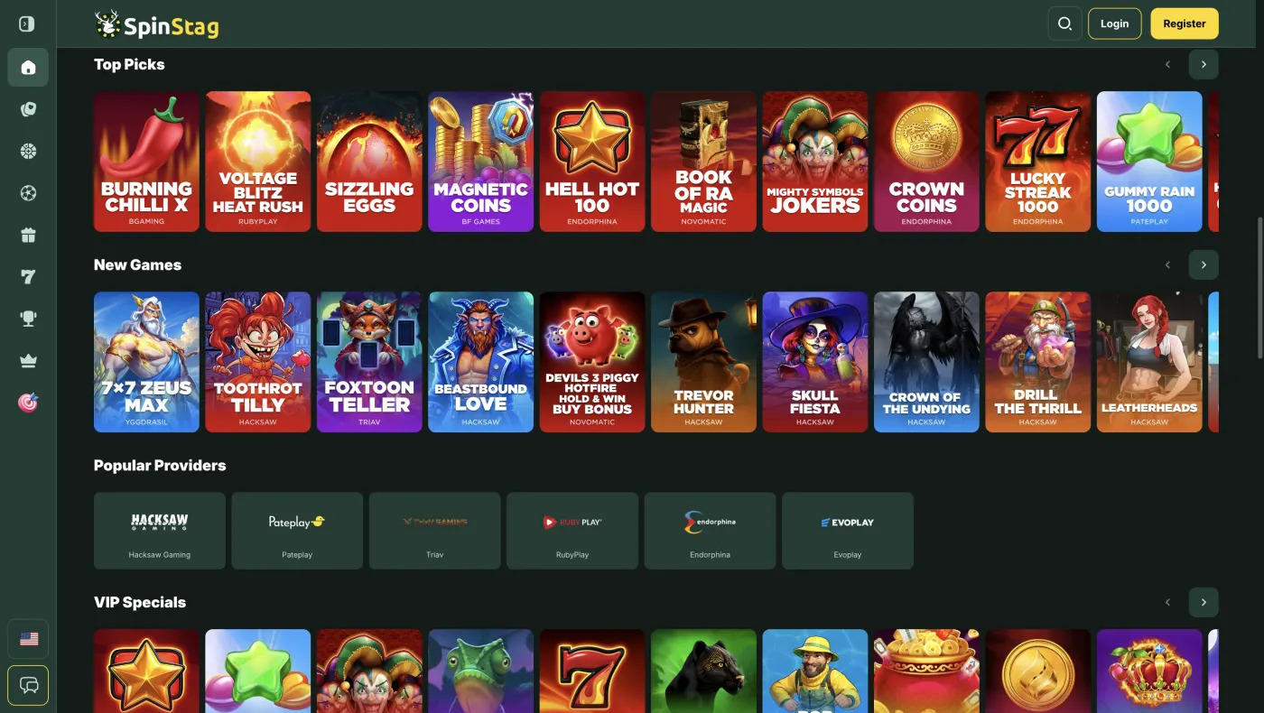 SpinStag Casino games